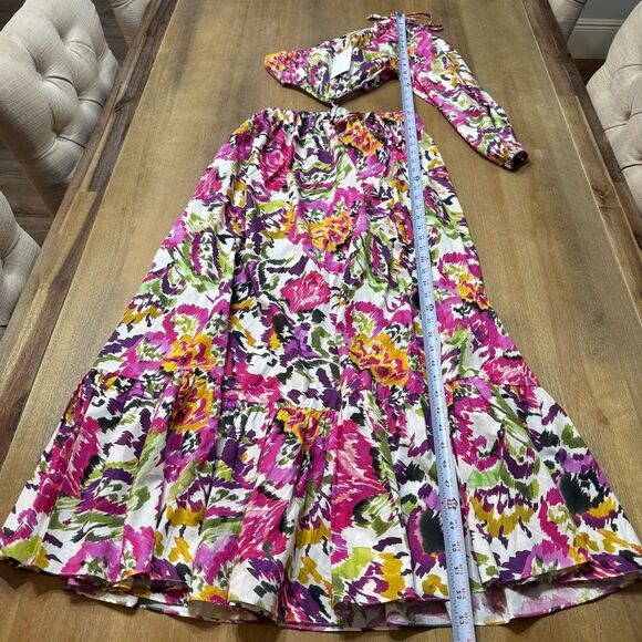 Misa Mahika Maxi Dress XS Floral Multicolor One Shoulder Adjustable Waist Tie - Picture 8 of 11